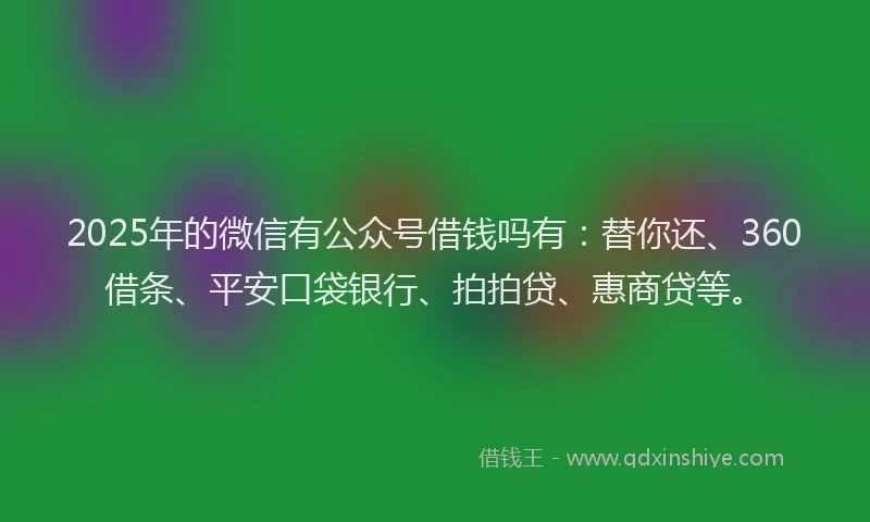 2025年的微信有公众号借钱吗有：替你还、360借条、平安口袋银行、拍拍贷、惠商贷等。