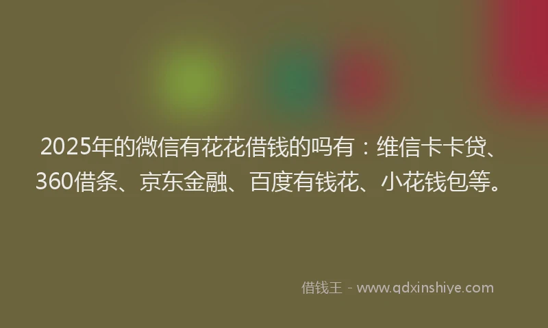 2025年的微信有花花借钱的吗有：维信卡卡贷、360借条、京东金融、百度有钱花、小花钱包等。