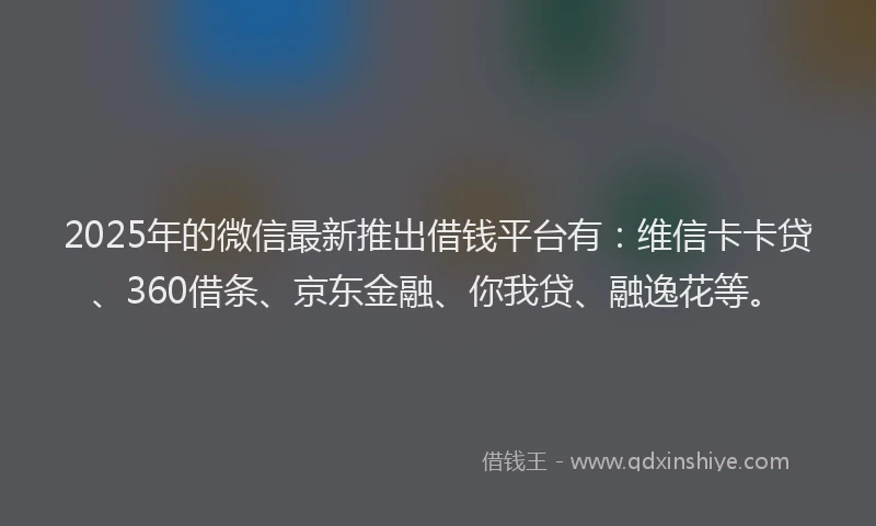 2025年的微信最新推出借钱平台有：维信卡卡贷、360借条、京东金融、你我贷、融逸花等。