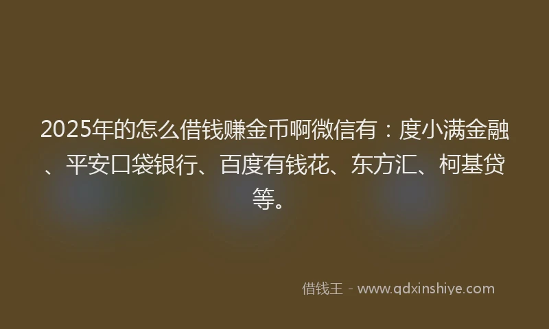2025年的怎么借钱赚金币啊微信有：度小满金融、平安口袋银行、百度有钱花、东方汇、柯基贷等。