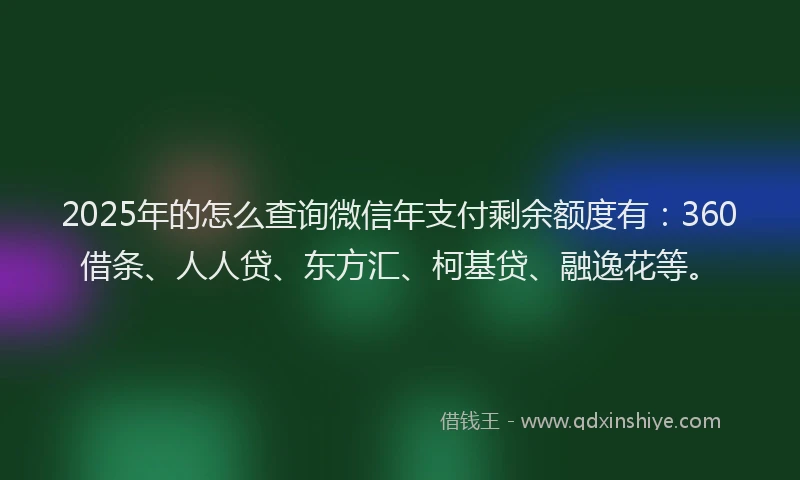 2025年的怎么查询微信年支付剩余额度有：360借条、人人贷、东方汇、柯基贷、融逸花等。