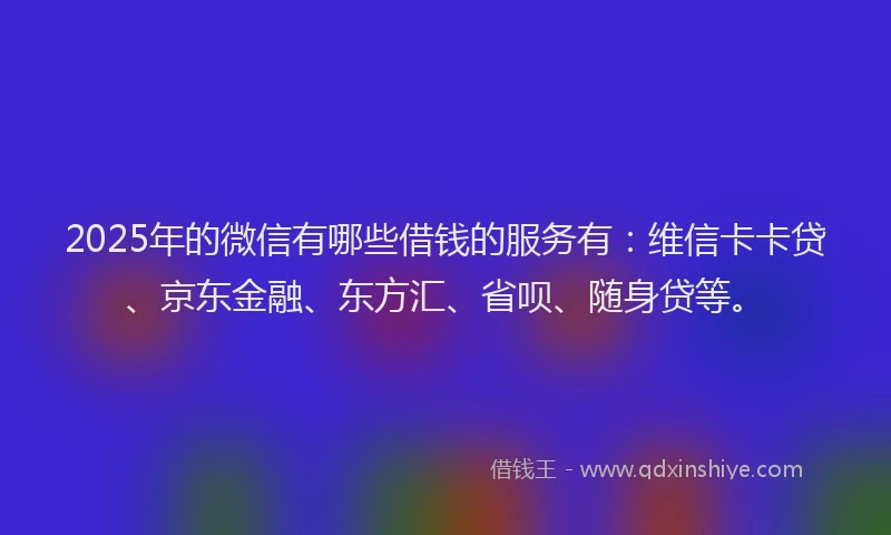 2025年的微信有哪些借钱的服务有：维信卡卡贷、京东金融、东方汇、省呗、随身贷等。