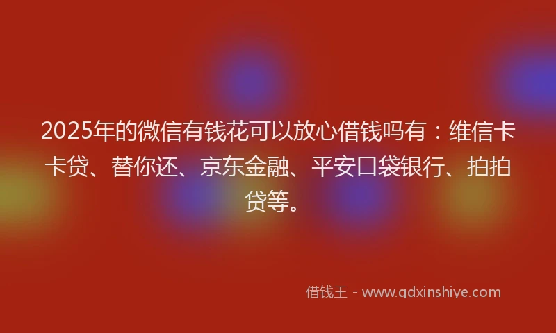 2025年的微信有钱花可以放心借钱吗有：维信卡卡贷、替你还、京东金融、平安口袋银行、拍拍贷等。
