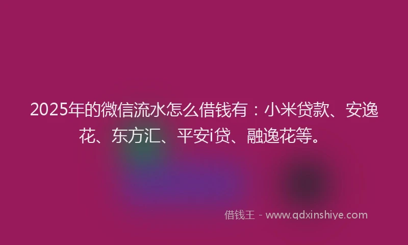 2025年的微信流水怎么借钱有：小米贷款、安逸花、东方汇、平安i贷、融逸花等。
