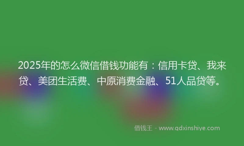 2025年的怎么微信借钱功能有：信用卡贷、我来贷、美团生活费、中原消费金融、51人品贷等。
