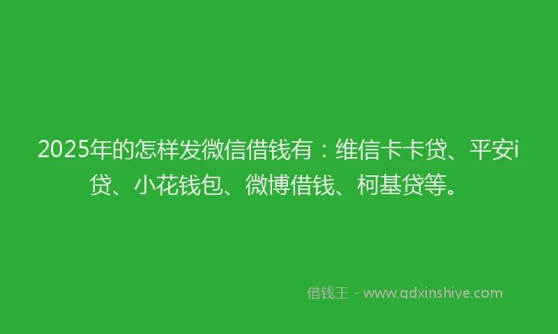 2025年的怎样发微信借钱有：维信卡卡贷、平安i贷、小花钱包、微博借钱、柯基贷等。
