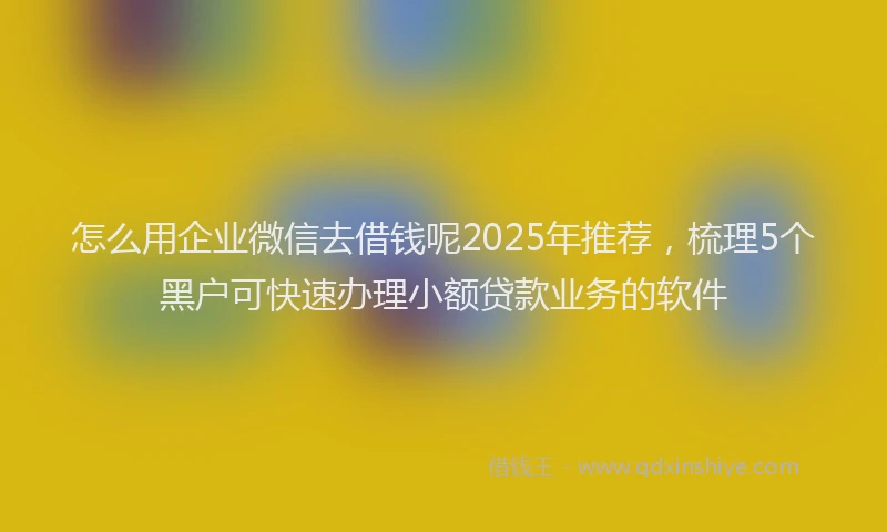 怎么用企业微信去借钱呢2025年推荐，梳理5个黑户可快速办理小额贷款业务的软件