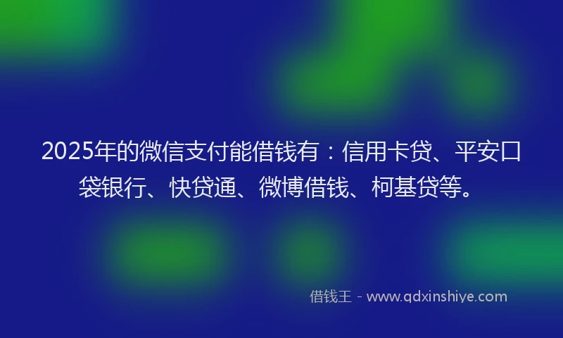 2025年的微信支付能借钱有：信用卡贷、平安口袋银行、快贷通、微博借钱、柯基贷等。