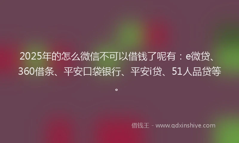 2025年的怎么微信不可以借钱了呢有：e微贷、360借条、平安口袋银行、平安i贷、51人品贷等。