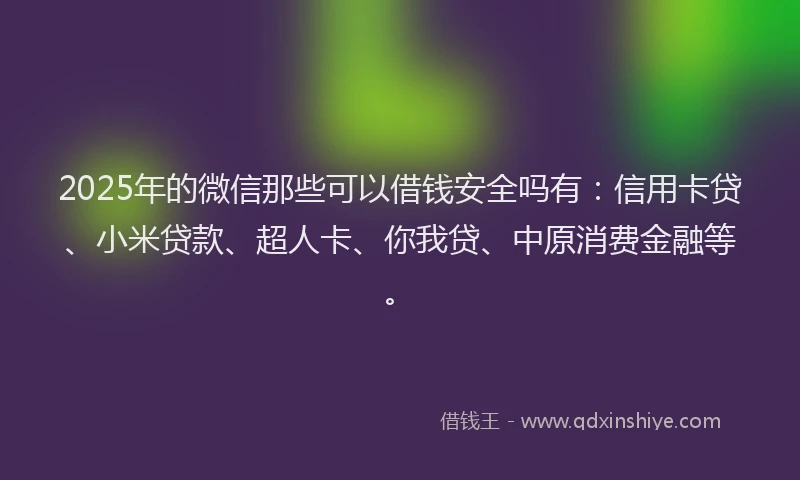 2025年的微信那些可以借钱安全吗有：信用卡贷、小米贷款、超人卡、你我贷、中原消费金融等。