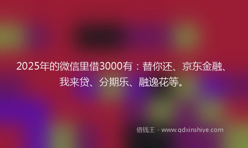 2025年的微信里借3000有：替你还、京东金融、我来贷、分期乐、融逸花等。