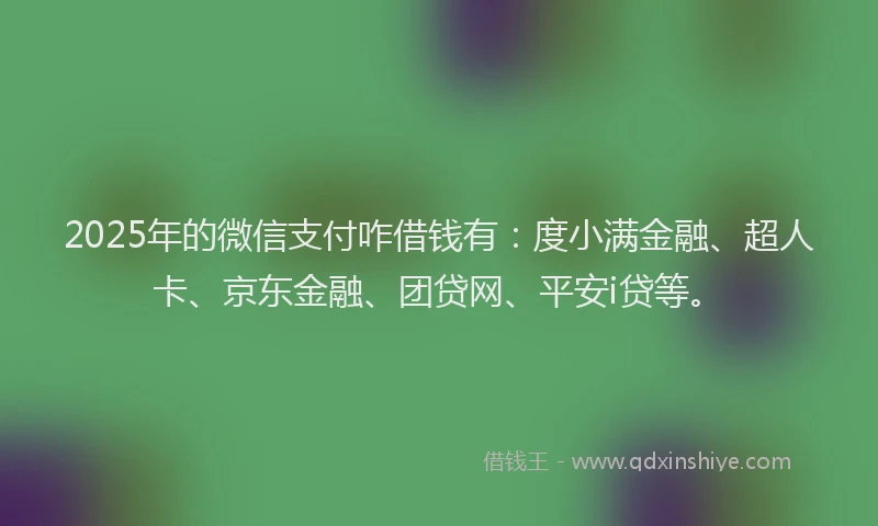 2025年的微信支付咋借钱有：度小满金融、超人卡、京东金融、团贷网、平安i贷等。