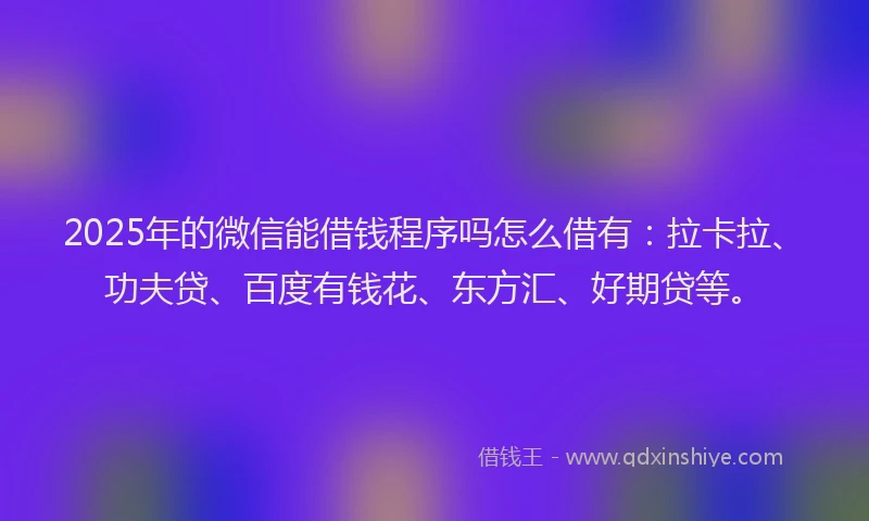 2025年的微信能借钱程序吗怎么借有：拉卡拉、功夫贷、百度有钱花、东方汇、好期贷等。