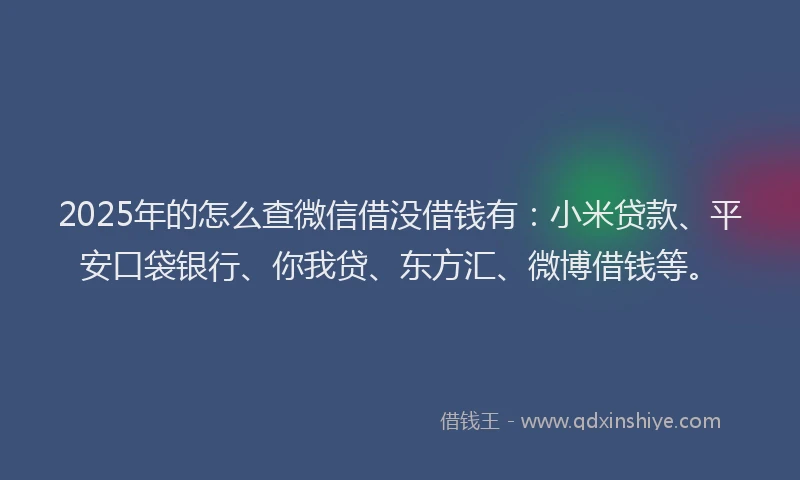 2025年的怎么查微信借没借钱有：小米贷款、平安口袋银行、你我贷、东方汇、微博借钱等。
