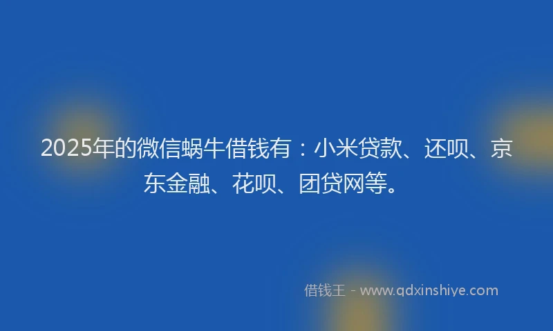 2025年的微信蜗牛借钱有：小米贷款、还呗、京东金融、花呗、团贷网等。