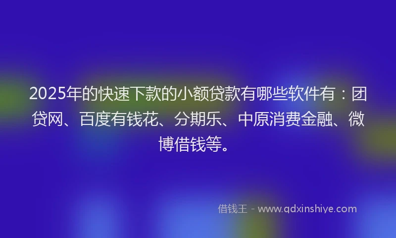 2025年的快速下款的小额贷款有哪些软件有：团贷网、百度有钱花、分期乐、中原消费金融、微博借钱等。