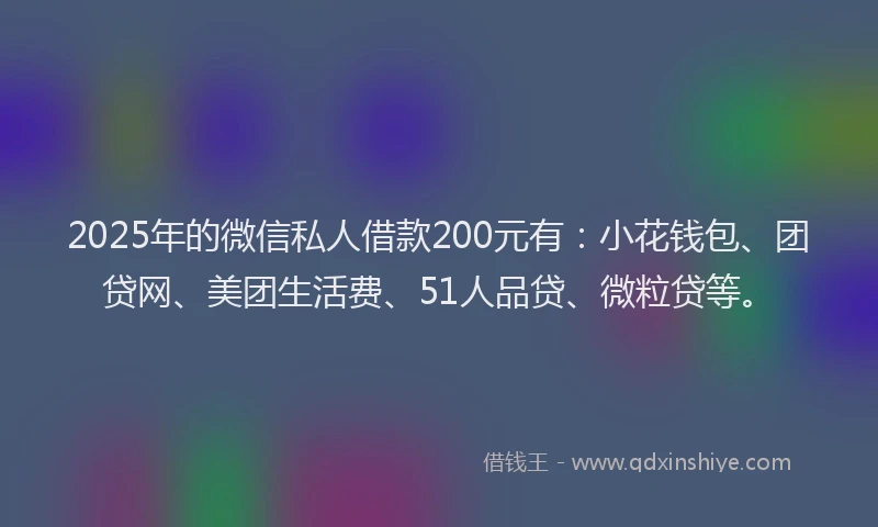 2025年的微信私人借款200元有：小花钱包、团贷网、美团生活费、51人品贷、微粒贷等。