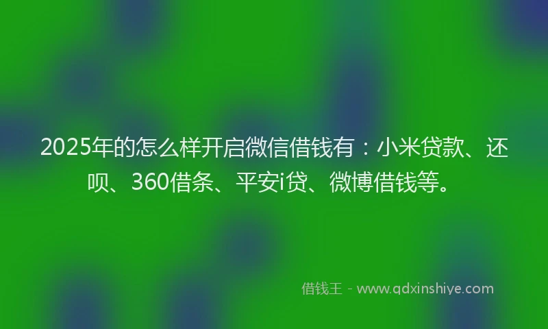 2025年的怎么样开启微信借钱有：小米贷款、还呗、360借条、平安i贷、微博借钱等。