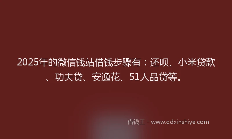 2025年的微信钱站借钱步骤有：还呗、小米贷款、功夫贷、安逸花、51人品贷等。