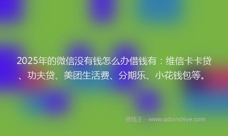2025年的微信没有钱怎么办借钱有：维信卡卡贷、功夫贷、美团生活费、分期乐、小花钱包等。
