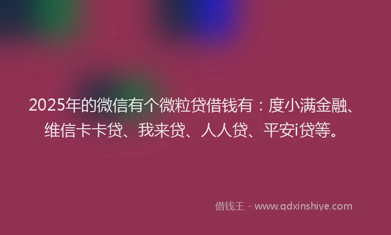 2025年的微信有个微粒贷借钱有：度小满金融、维信卡卡贷、我来贷、人人贷、平安i贷等。