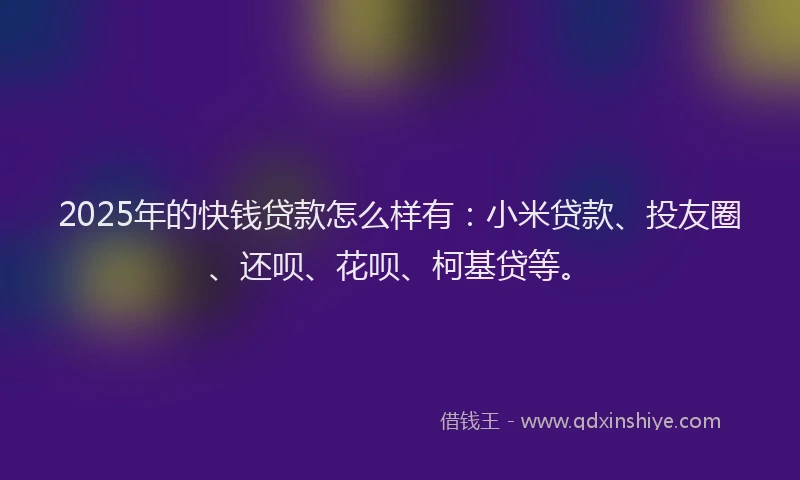2025年的快钱贷款怎么样有：小米贷款、投友圈、还呗、花呗、柯基贷等。