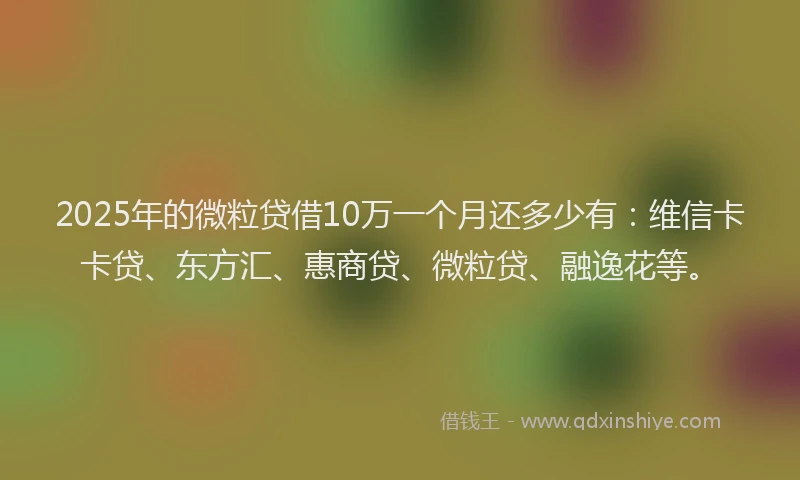 2025年的微粒贷借10万一个月还多少有：维信卡卡贷、东方汇、惠商贷、微粒贷、融逸花等。