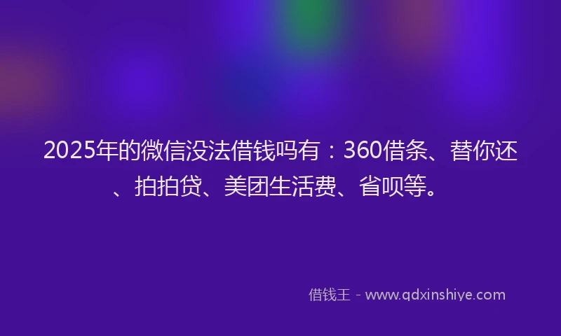 2025年的微信没法借钱吗有：360借条、替你还、拍拍贷、美团生活费、省呗等。