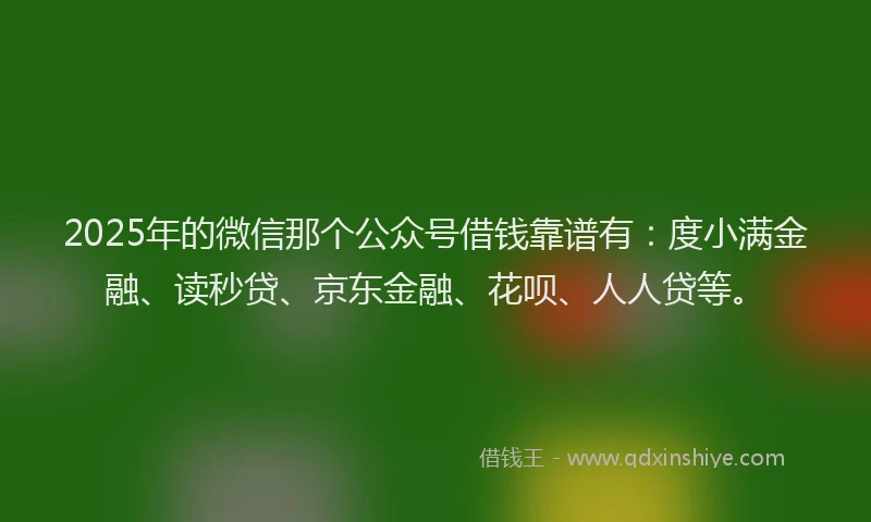 2025年的微信那个公众号借钱靠谱有：度小满金融、读秒贷、京东金融、花呗、人人贷等。