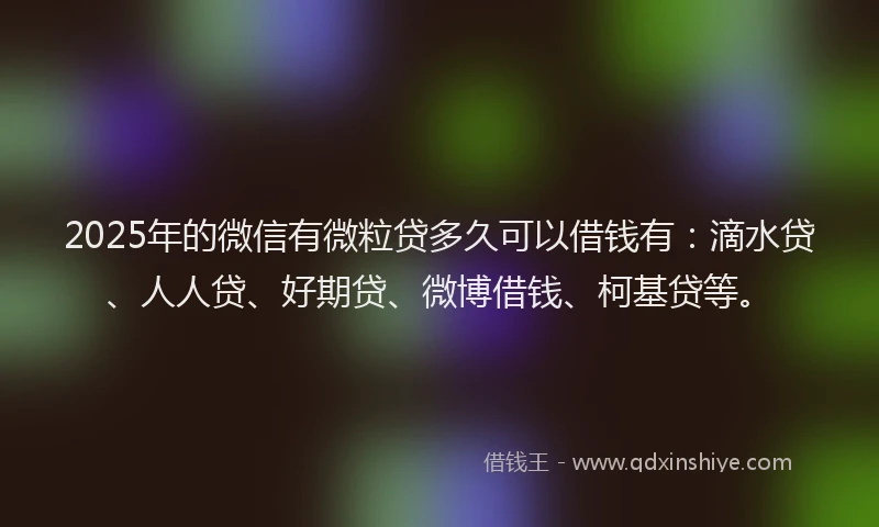 2025年的微信有微粒贷多久可以借钱有：滴水贷、人人贷、好期贷、微博借钱、柯基贷等。