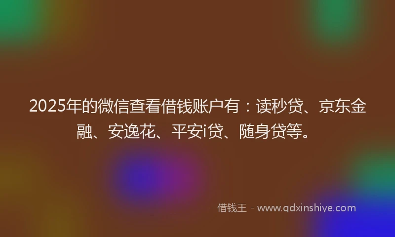 2025年的微信查看借钱账户有：读秒贷、京东金融、安逸花、平安i贷、随身贷等。