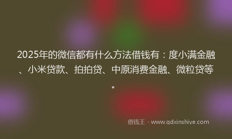 2025年的微信都有什么方法借钱有：度小满金融、小米贷款、拍拍贷、中原消费金融、微粒贷等。
