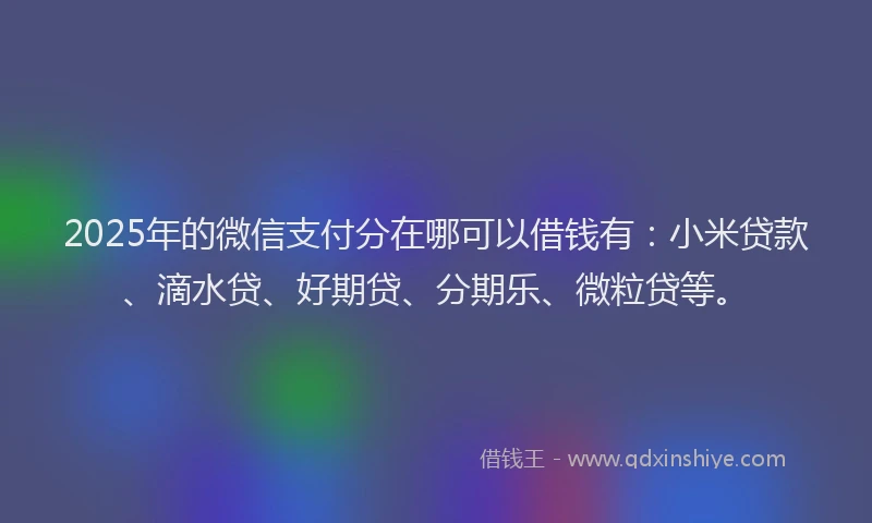 2025年的微信支付分在哪可以借钱有：小米贷款、滴水贷、好期贷、分期乐、微粒贷等。