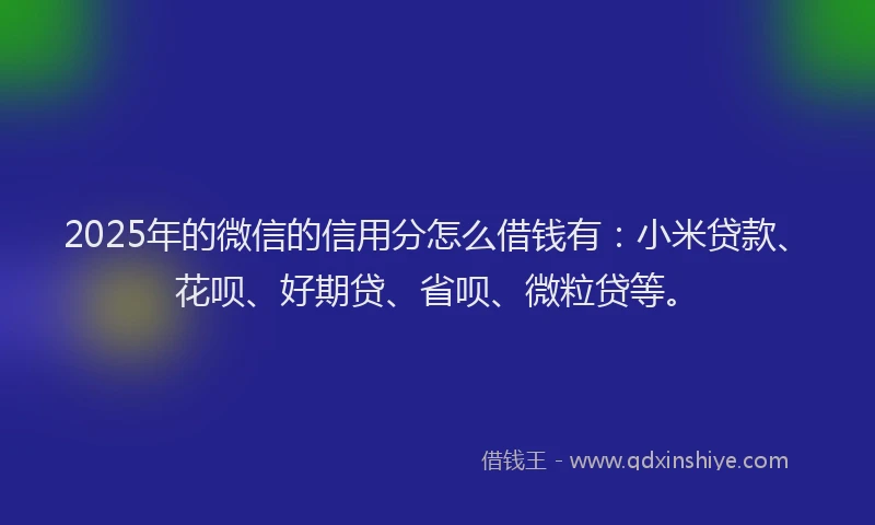 2025年的微信的信用分怎么借钱有：小米贷款、花呗、好期贷、省呗、微粒贷等。