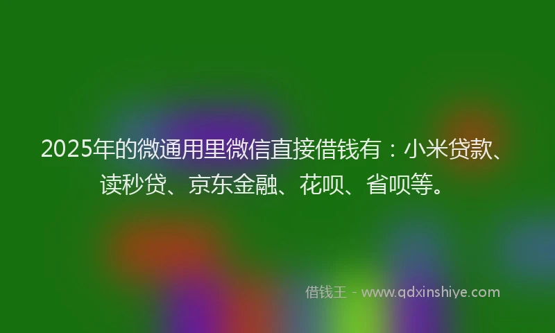 2025年的微通用里微信直接借钱有：小米贷款、读秒贷、京东金融、花呗、省呗等。