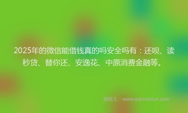 2025年的微信能借钱真的吗安全吗有：还呗、读秒贷、替你还、安逸花、中原消费金融等。