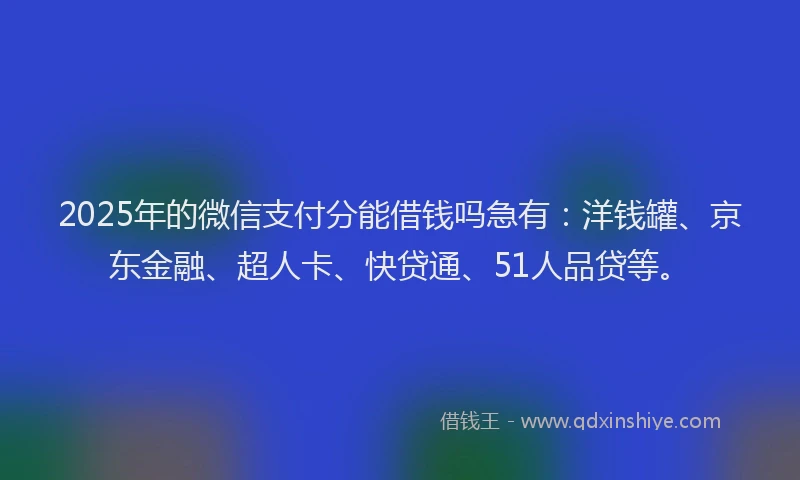 2025年的微信支付分能借钱吗急有：洋钱罐、京东金融、超人卡、快贷通、51人品贷等。