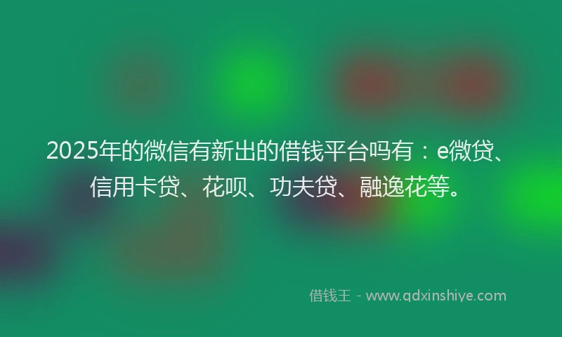 2025年的微信有新出的借钱平台吗有：e微贷、信用卡贷、花呗、功夫贷、融逸花等。