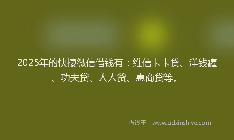 2025年的快捿微信借钱有：维信卡卡贷、洋钱罐、功夫贷、人人贷、惠商贷等。