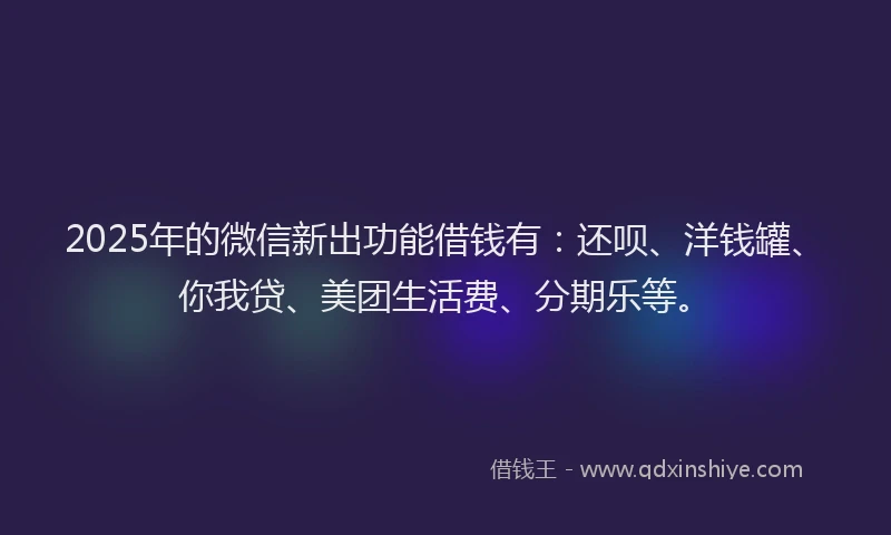 2025年的微信新出功能借钱有：还呗、洋钱罐、你我贷、美团生活费、分期乐等。