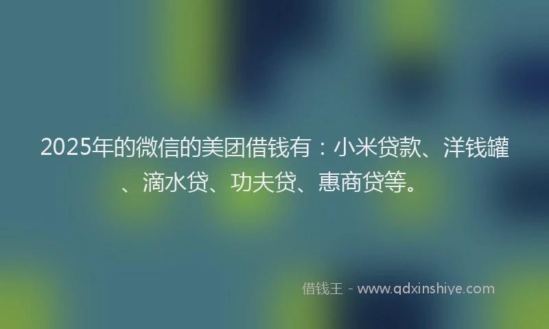 2025年的微信的美团借钱有：小米贷款、洋钱罐、滴水贷、功夫贷、惠商贷等。