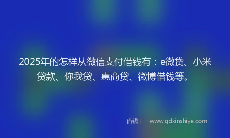 2025年的怎样从微信支付借钱有：e微贷、小米贷款、你我贷、惠商贷、微博借钱等。