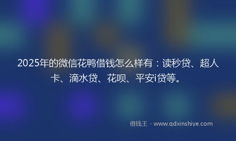 2025年的微信花鸭借钱怎么样有：读秒贷、超人卡、滴水贷、花呗、平安i贷等。