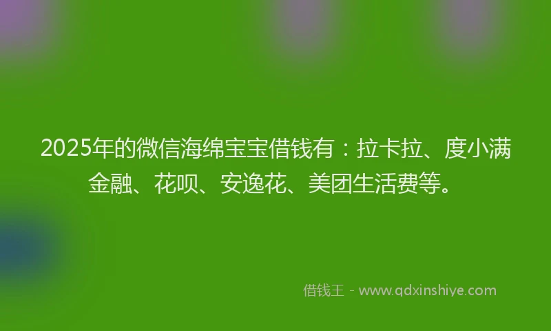 2025年的微信海绵宝宝借钱有：拉卡拉、度小满金融、花呗、安逸花、美团生活费等。