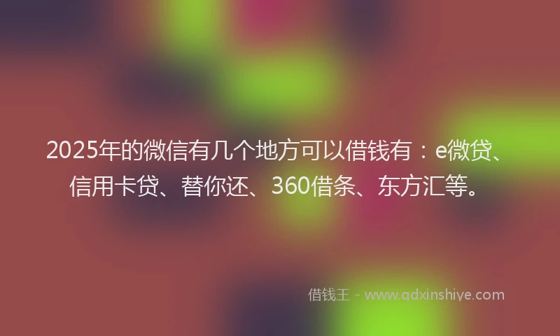 2025年的微信有几个地方可以借钱有：e微贷、信用卡贷、替你还、360借条、东方汇等。