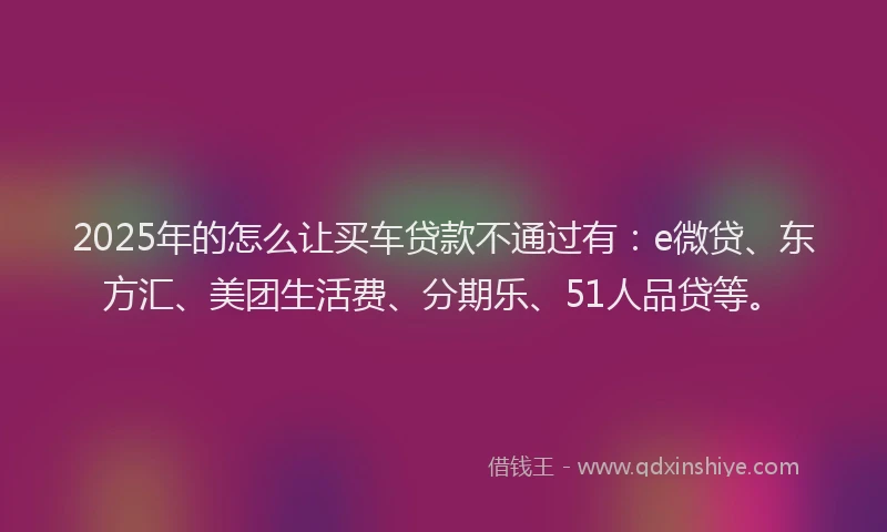 2025年的怎么让买车贷款不通过有：e微贷、东方汇、美团生活费、分期乐、51人品贷等。