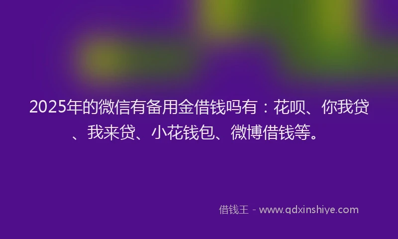 2025年的微信有备用金借钱吗有：花呗、你我贷、我来贷、小花钱包、微博借钱等。