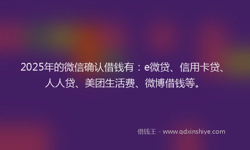 2025年的微信确认借钱有：e微贷、信用卡贷、人人贷、美团生活费、微博借钱等。