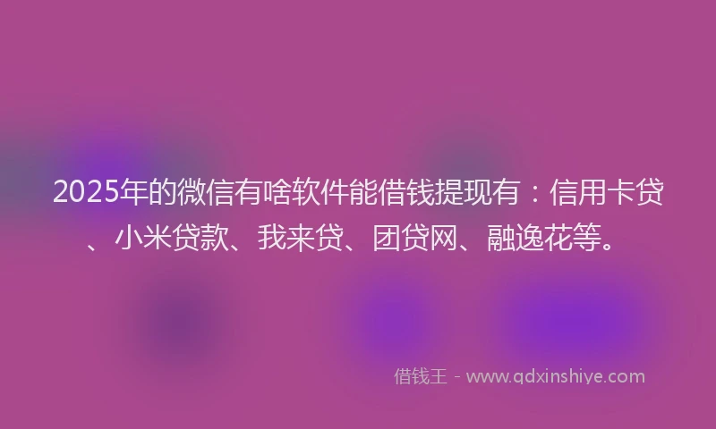 2025年的微信有啥软件能借钱提现有：信用卡贷、小米贷款、我来贷、团贷网、融逸花等。
