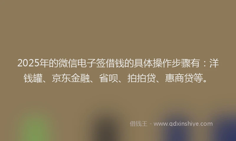 2025年的微信电子签借钱的具体操作步骤有：洋钱罐、京东金融、省呗、拍拍贷、惠商贷等。